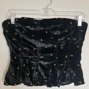 Free People Black Velvet Top with Embroidery